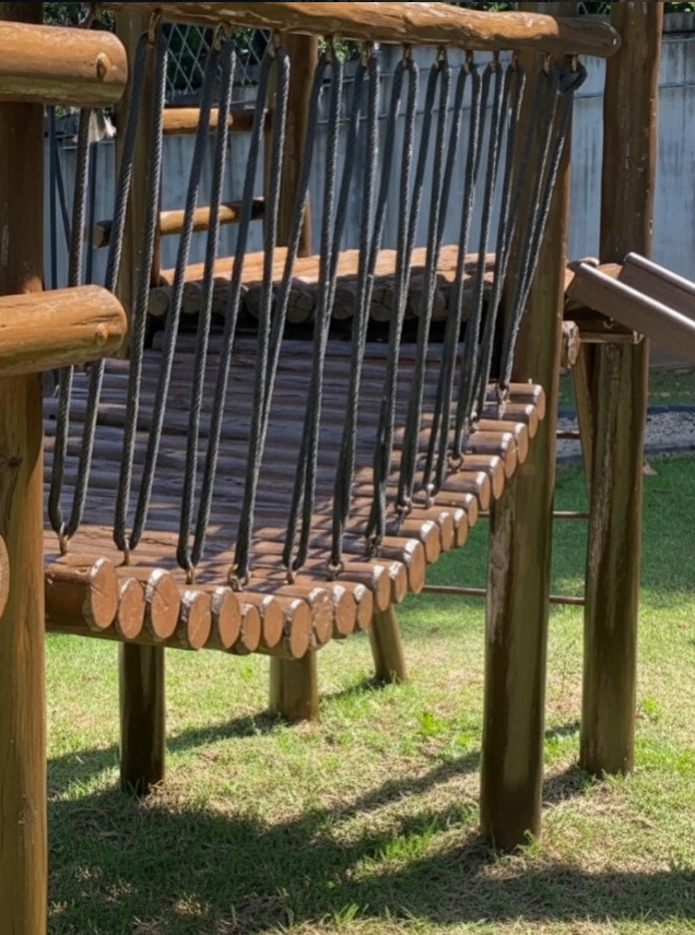 Área de brincadeiras em madeira natural